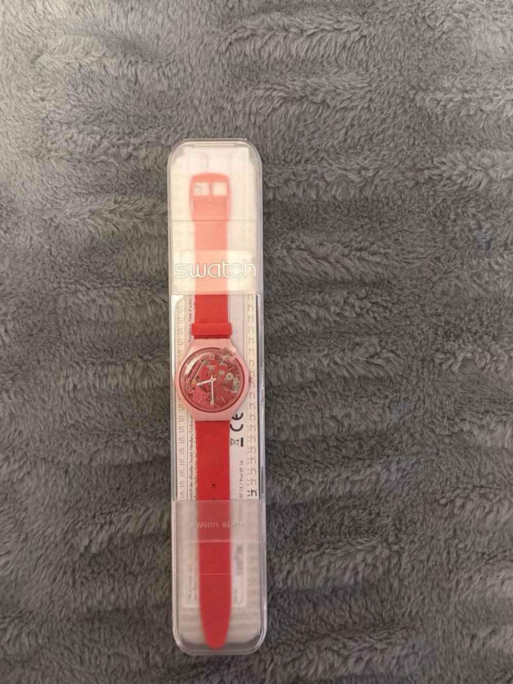 Swatch Red Transparent Dial Silicone Strap Watch
